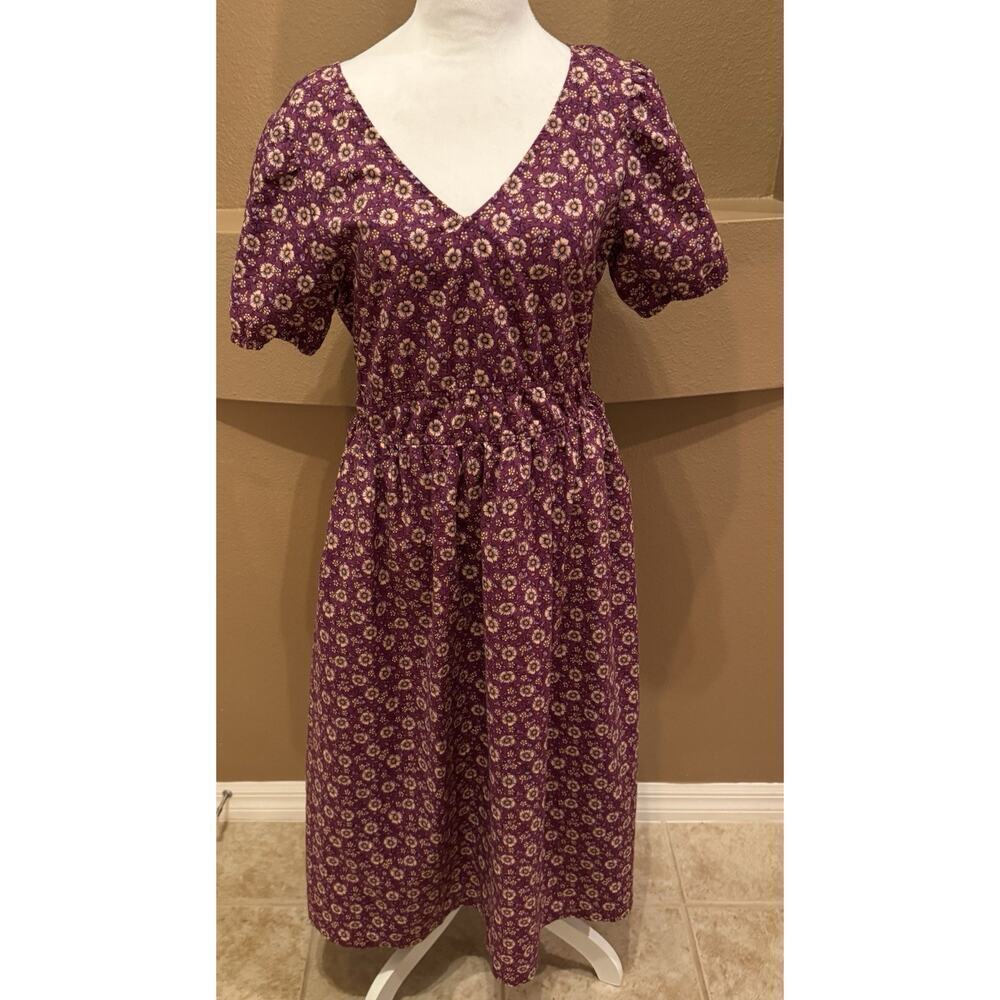 J. Crew Floral Smocked Waist Poplin Midi Dress Purple Prairie Cottagecore Sz 8